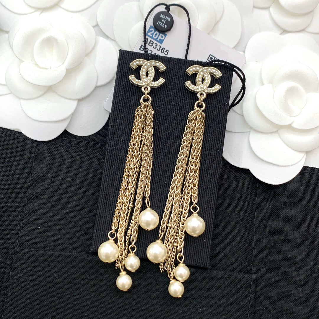 Double C Tassel Gold Earrings