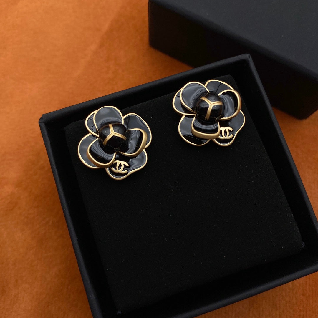 Double C New Camellia Gold Earrings