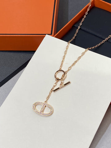 Chaine Small Full Diamond Pig Nose Pink Gold Necklace