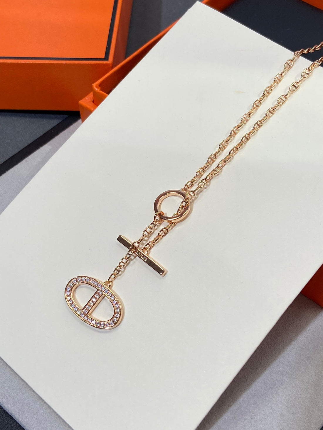Chaine Small Full Diamond Pig Nose Pink Gold Necklace