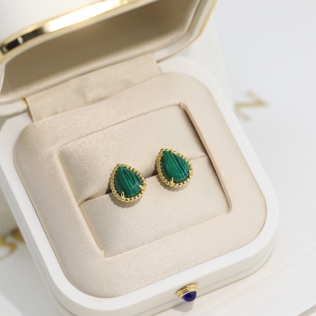 Boheme Malachite Gold Stud Earrings