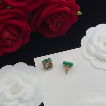 Anagram Green Gold Stud Earrings