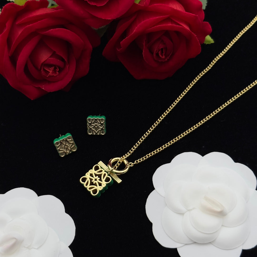 Anagram Green Gold Stud Earrings