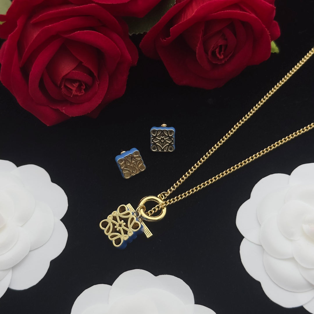 Anagram Blue Gold Stud Earrings