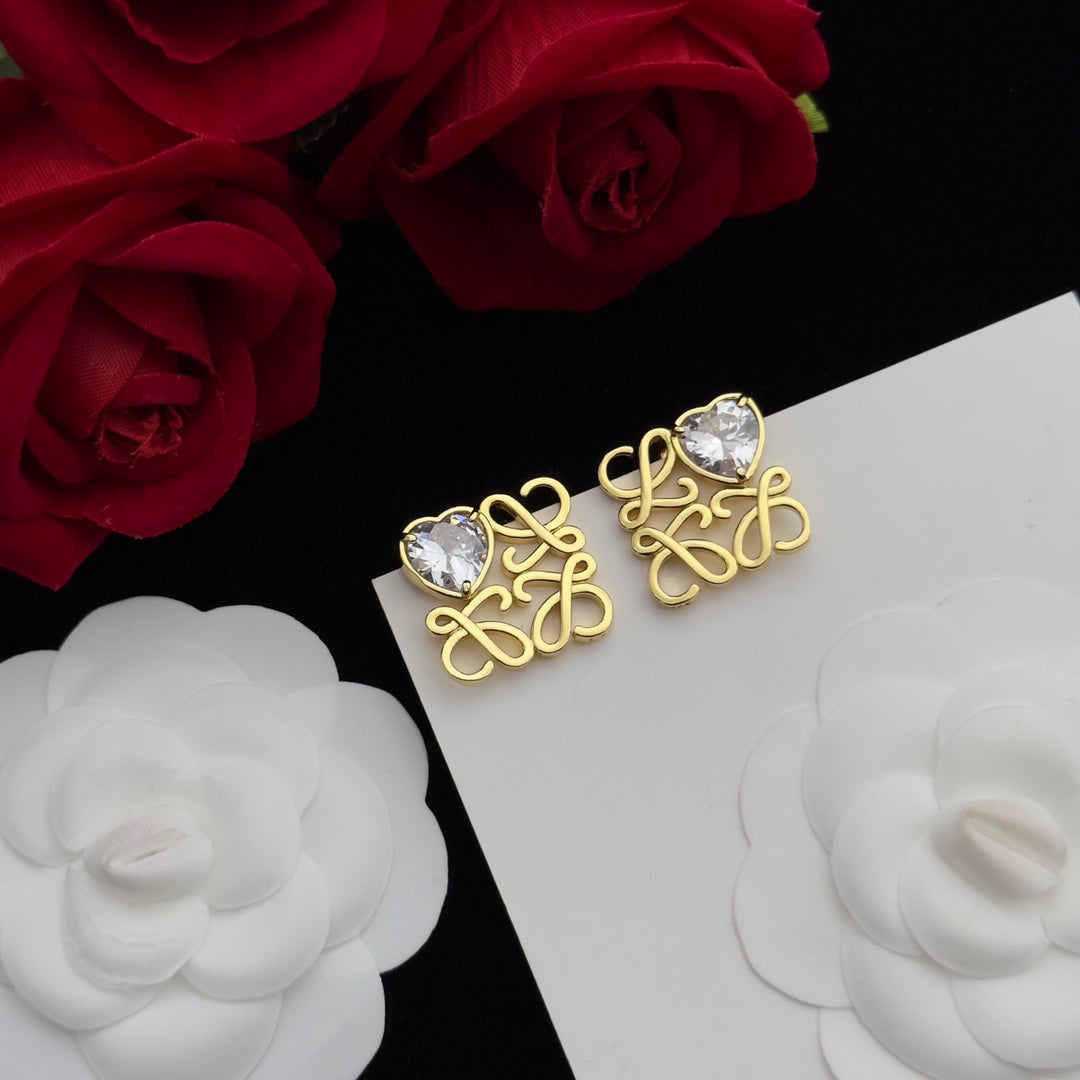 Anagram Heart Diamond Stud Earrings