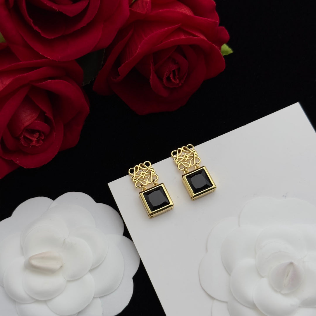Anagram Drop Diamond Gold Earrings