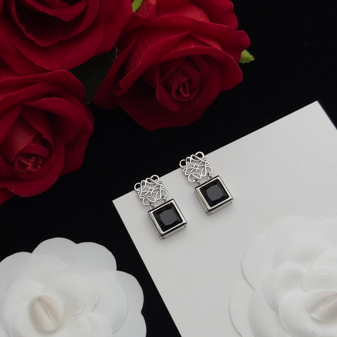 Anagram Drop Diamond Silver Earrings