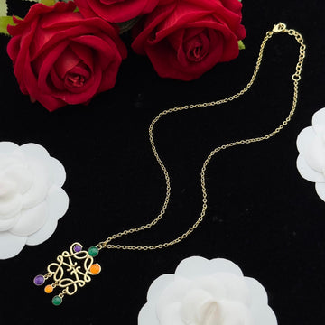 Anagram Multicolor Gold Pendant Necklace