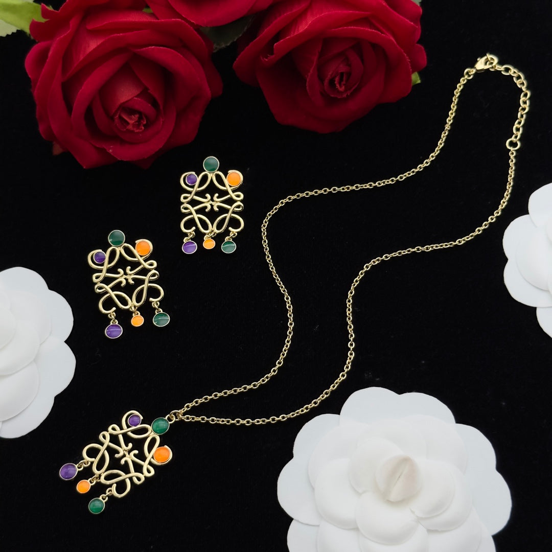 Anagram Multicolor Gold Pendant Necklace