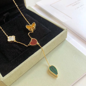 Lucky Spring 4 Motifs Pink Gold Necklace