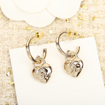 Double C Drop Heart Gold Earrings