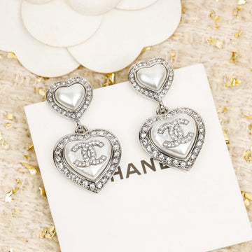 Double Heart CC Diamonds Silver Earrings