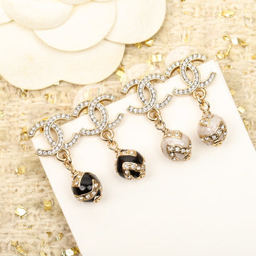 Double C Drop Ball Gold Diamonds Earrings