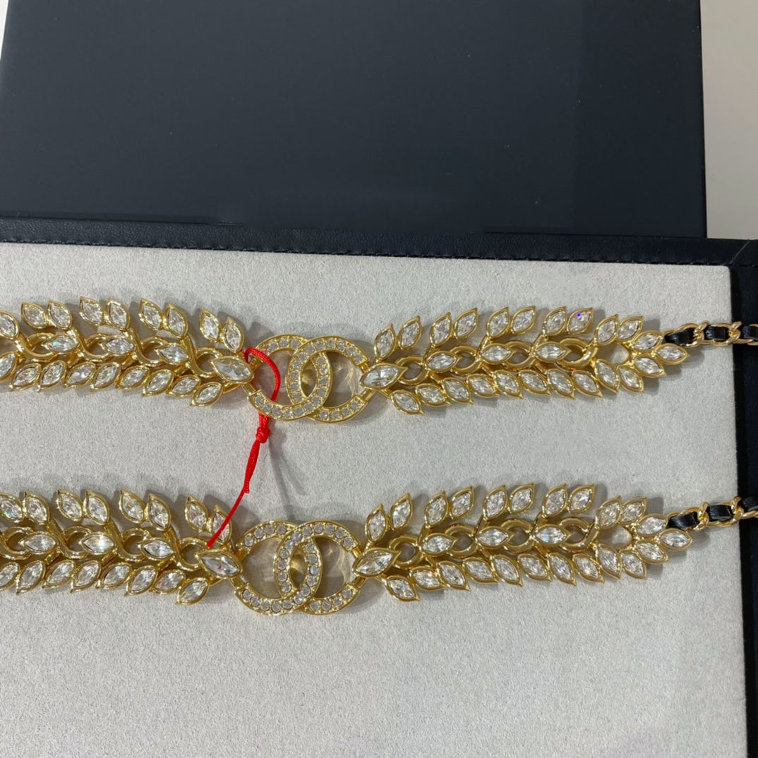 Double C Large Fragrant Wheat Ear Gold Diamond Necklace
