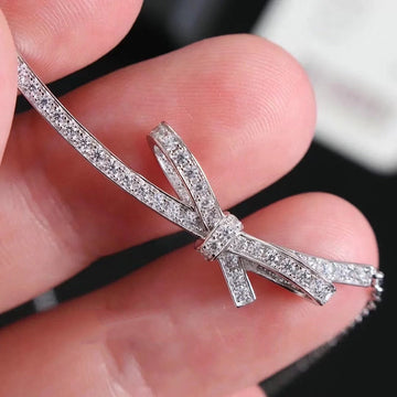Chane Ruban Bow Silver Diamond Necklace