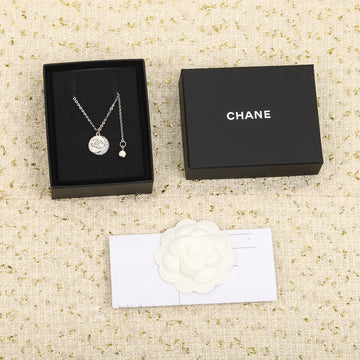 Double C Round Pendant Silver Diamond Necklace