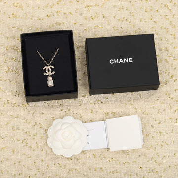 Chane Perfume Bottle Pendant Gold Necklace