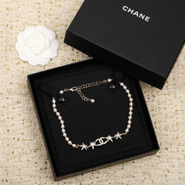 Double C 4 Stars Pearl Gold Necklace