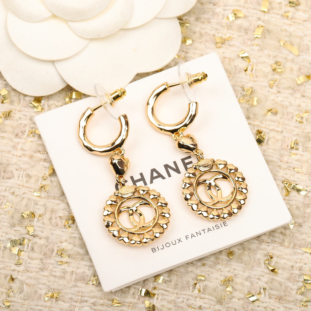 Double C Multi Heart Gold Drop Earrings