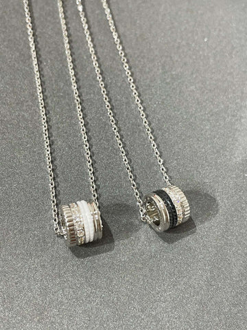Quatre 4 Row Pedant Silver Diamond Necklace