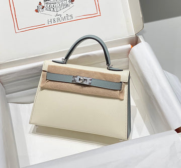 HM Kelly Mini 20 White Glacier Gray Epsom Silver Hardware