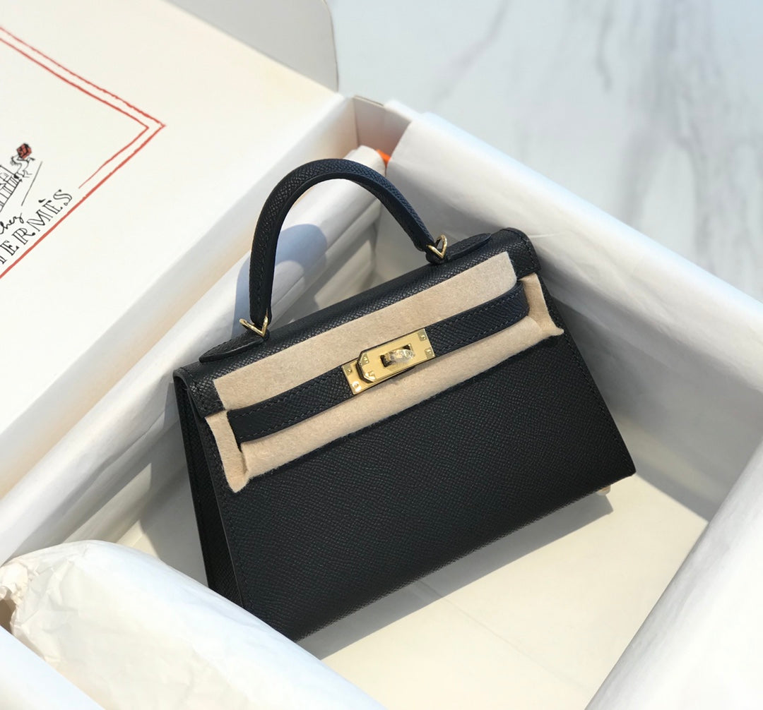 HM Kelly Mini 20 Black Epsom Gold Hardware