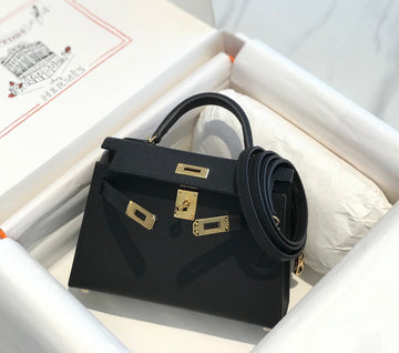 HM Kelly Mini 20 Black Epsom Gold Hardware