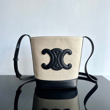 Small Bucket Cuir Triomphe 24CM In Striped Textile And Black Calfskin