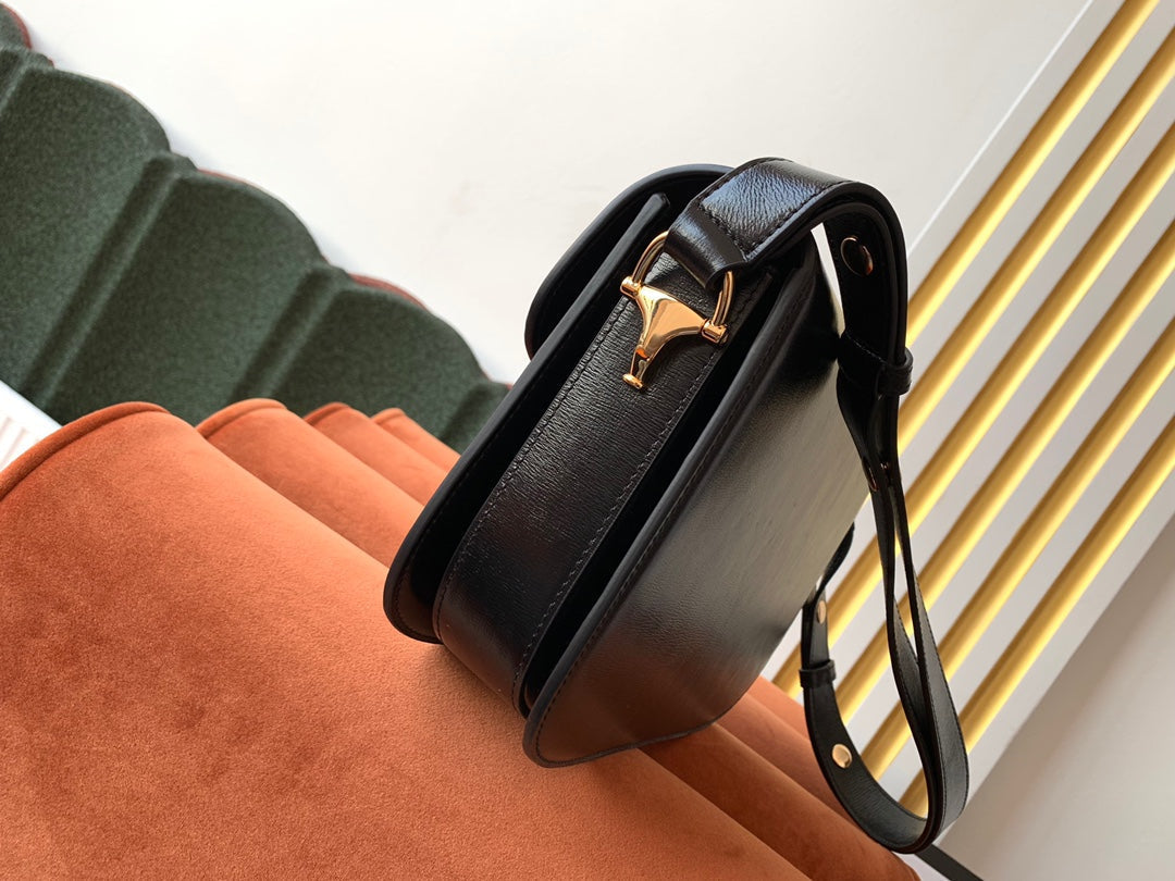 GG 1955 Horsebit Bag 25CM Black Calfskin Gold Hardware