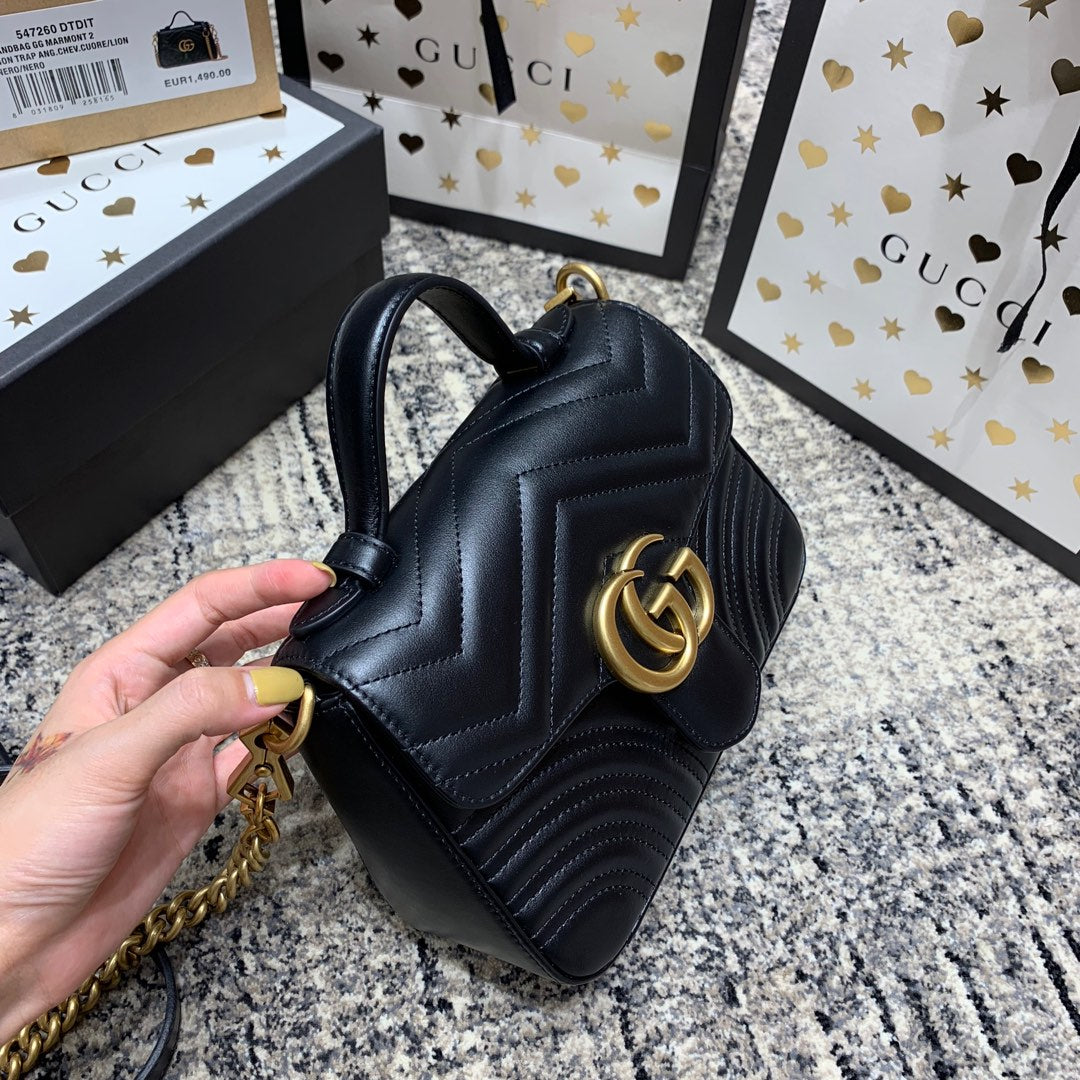 GG Marmont 21CM Mini Top Black Calfskin Gold Hardware