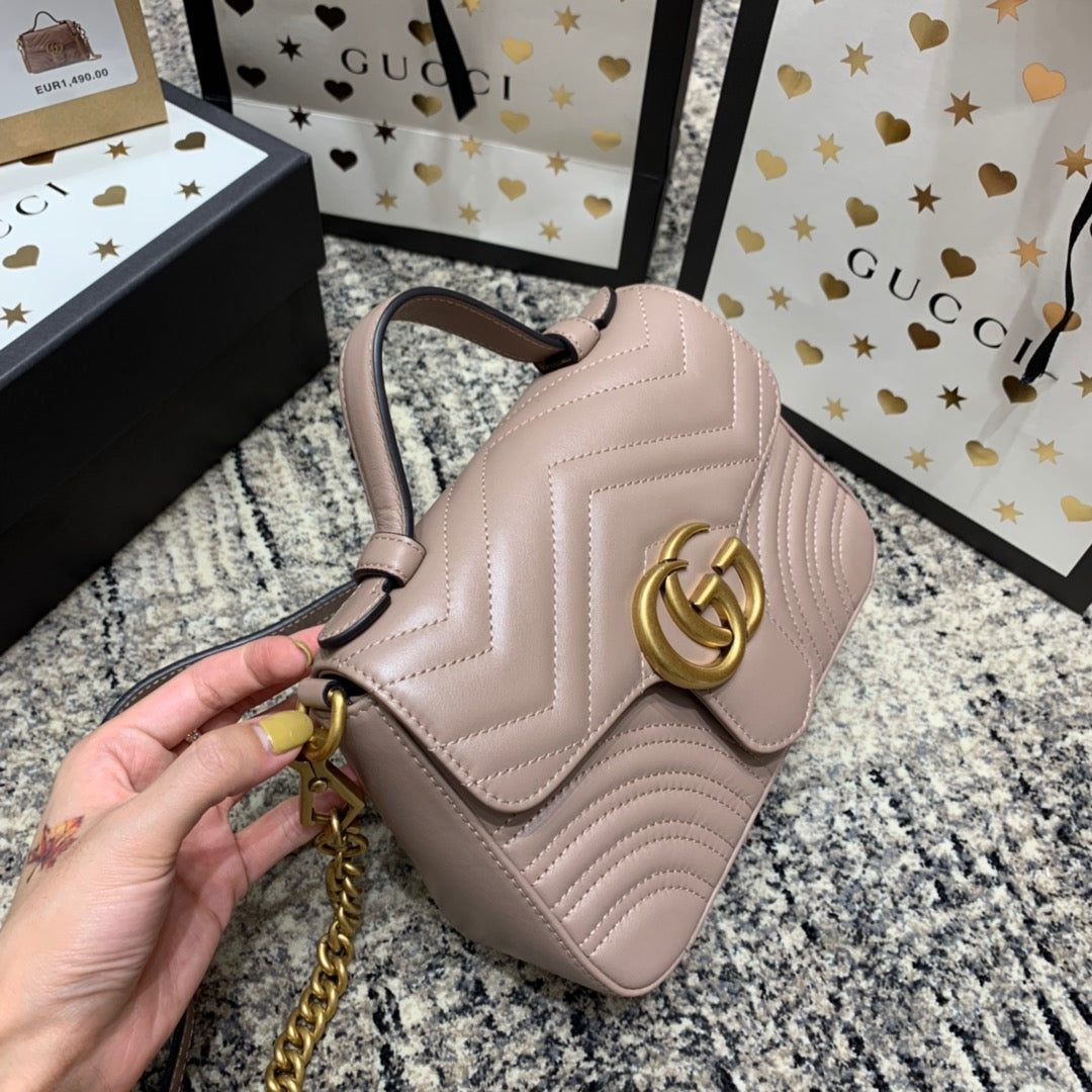 GG Marmont 21CM Mini Top Dark Beige Calfskin Gold Hardware