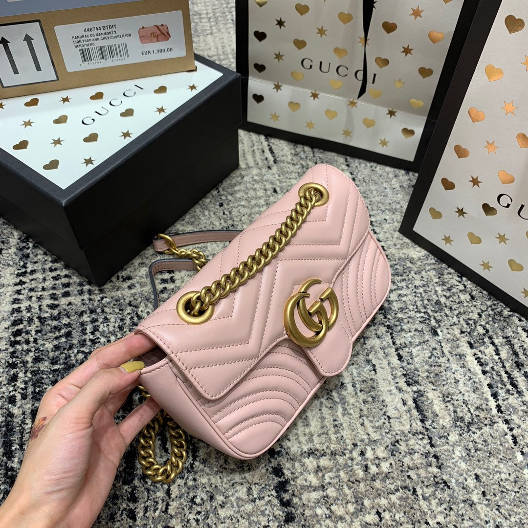GG Marmont 22CM Pink Calfskin Gold Hardware