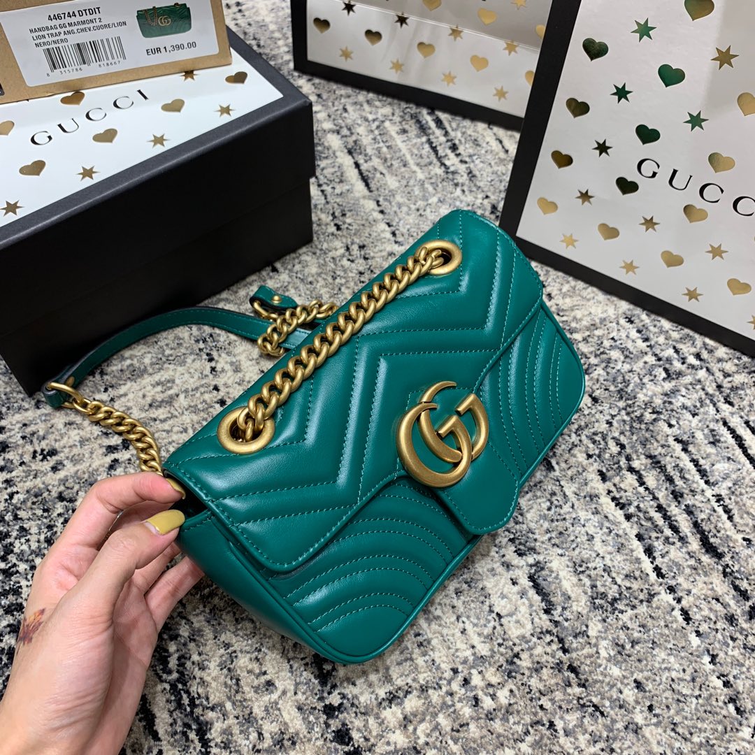 GG Marmont 22CM Turquoise Calfskin Gold Hardware
