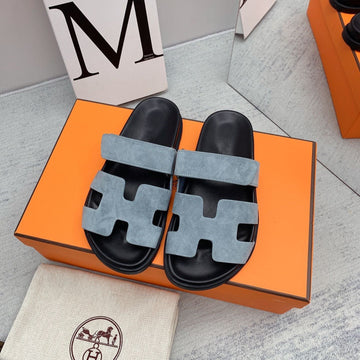 Chypre Sandal Black Insole Light Blue Lining