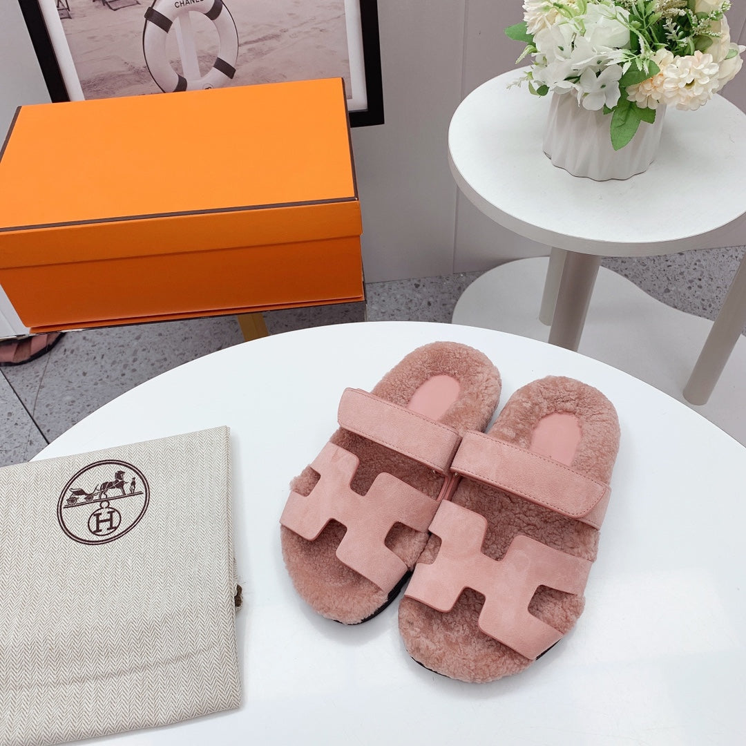 Chypre Sandal Pink Shearling Insole Pink Velvet Leather Lining