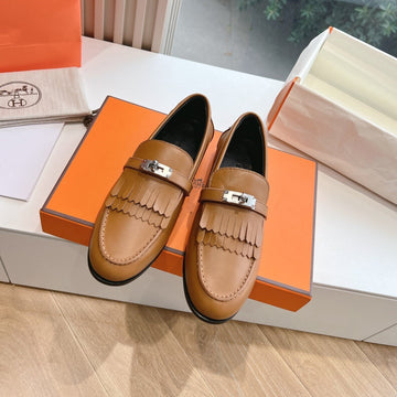 Destin Loafer Brown Goatskin With Fringe Detail