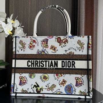 Medium CD Book Tote 36CM White Multicolor Dragon Zodiac Embroidery