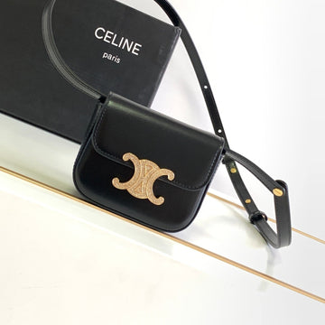 Teen Triomphe 11CM Black Calfskin Gold Diamond Hardware