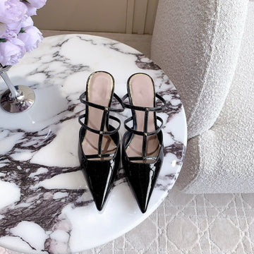Rockstud Wispy Calfskin Mule 65MM Shiny Black