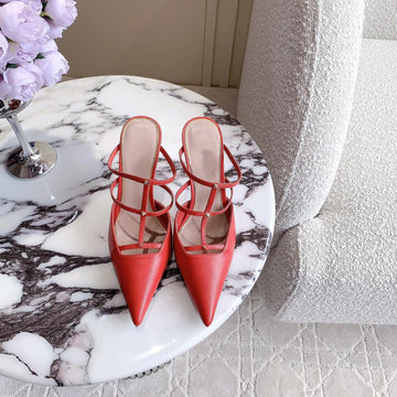 Rockstud Wispy Calfskin Mule 90MM Matte Red