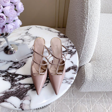 Rockstud Wispy Calfskin Mule 90MM Matte Rose Cannelle