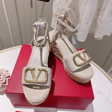 Vlogo Signature Calfskin Wedge Sandal 90MM White