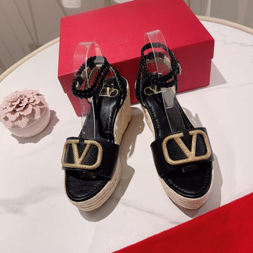 Vlogo Signature Calfskin Wedge Sandal 90MM Black