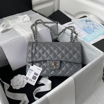 Medium Classic Flap Bag 23CM Grey Lambskin Silver Hardware