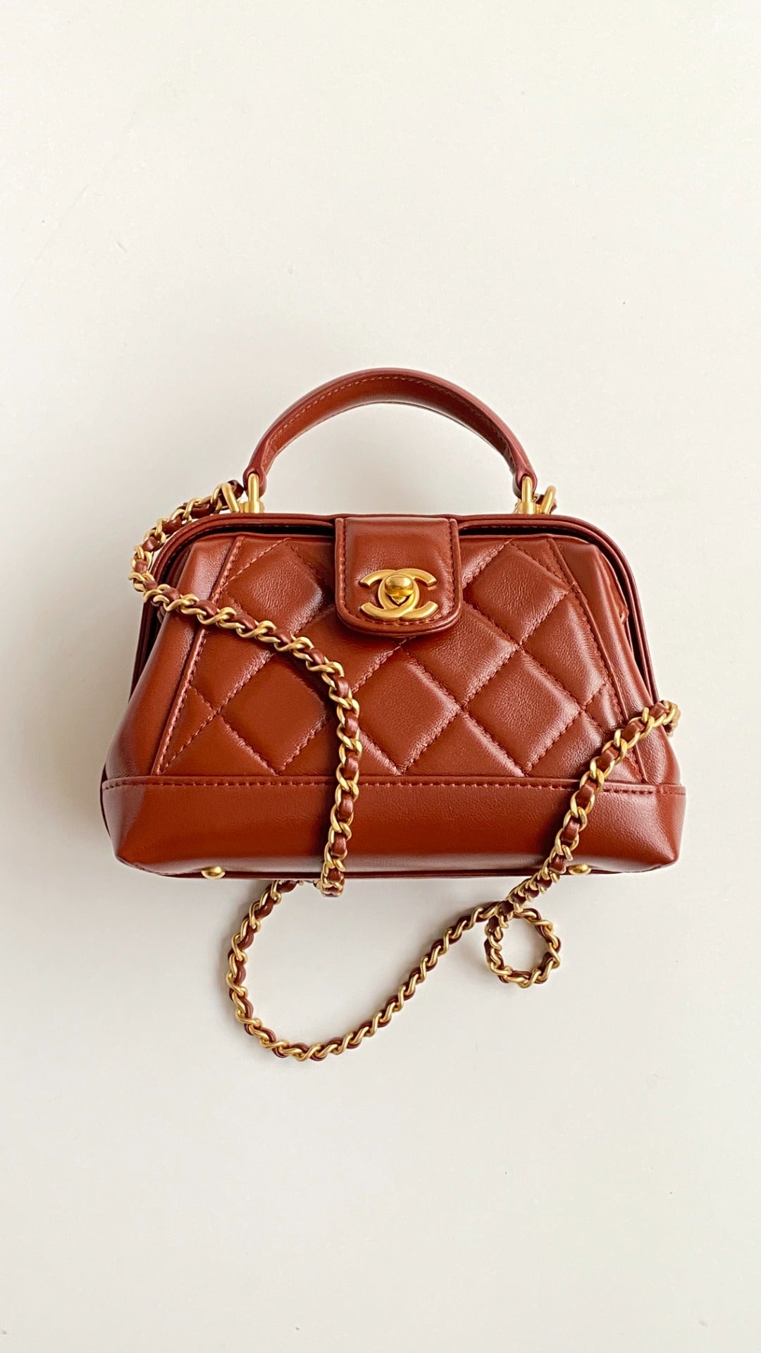 CC Mini Top Handle 18CM Red Leather Gold Hardware