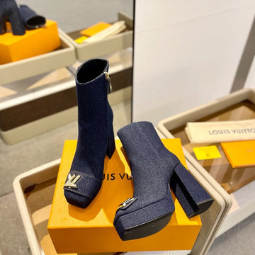 LV 26 Aw L's Boutique Ankle Boots 12CM Dark Blue Denim 574355