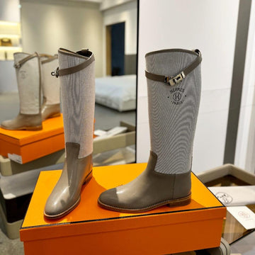 Hm Jumping Boot 20MM Beige Light Brown Mix Grey White Cowhide And Tech Fabric 961655