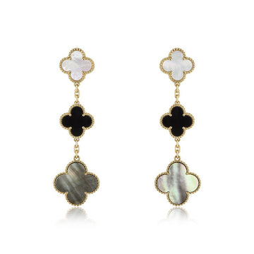 Clover Earrings Gold Onyx Mop 3 Motif