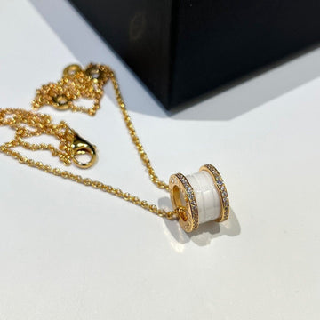 Zero 1 White Ceramic Diamond Pink Gold Necklace