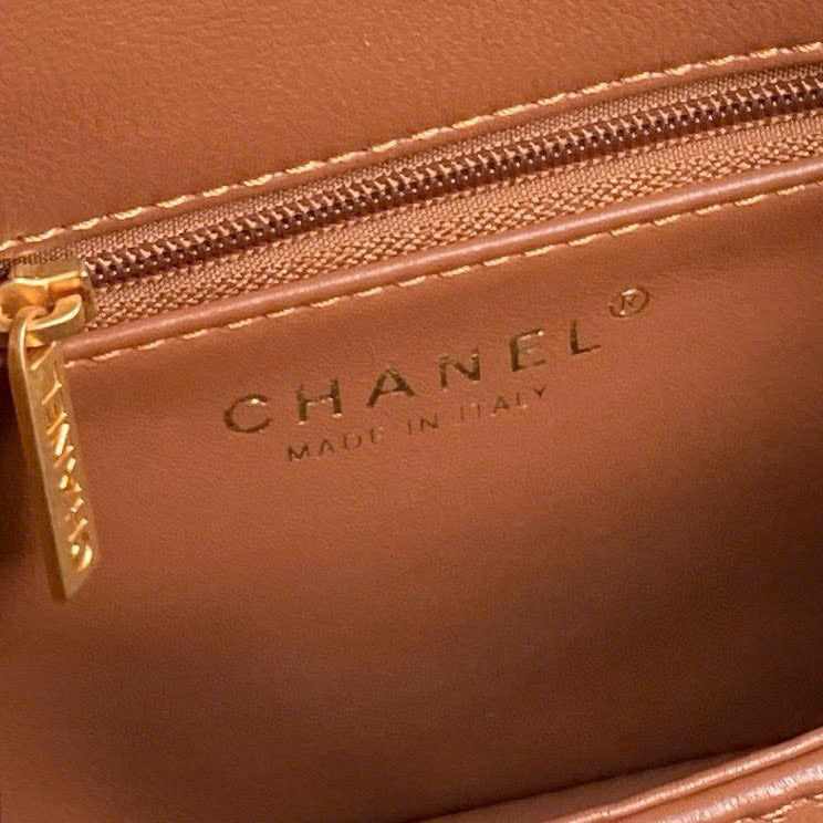 Chanel Mini Flap Bag Shearling Lambskin Gold Tone Metal Beige Brown